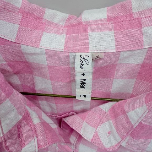 Lori & Mari Boutique Pink Checkered Shirt with open back Lace detail‎ Sz Large - Picture 2 of 10